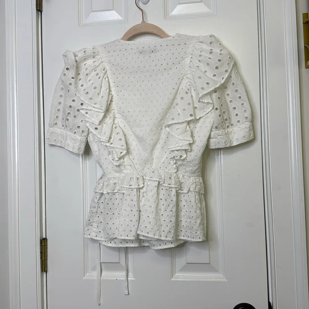 J. Crew White Puff Sleeve Wrap Blouse